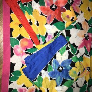 Vtg Lot 3 Floral Italian Polyester Scarf Yellow + Pink or Blue or Red